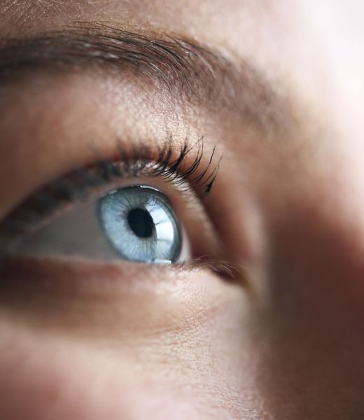 Macro Studio Expression Shot Of Woman's Eye With Close Up On Eyelashes And Pupil